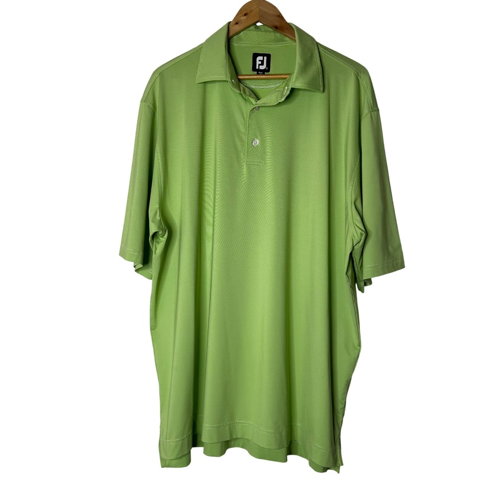 FootJoy Mens Shirt Sz XXL Golf Polo Lime Green Short Sleeve Golfing Athletic Top
